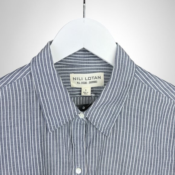 Nili Lotan NL Blue and White Pinstripe Pocket Buttoned Shirt - Picture 3 of 7